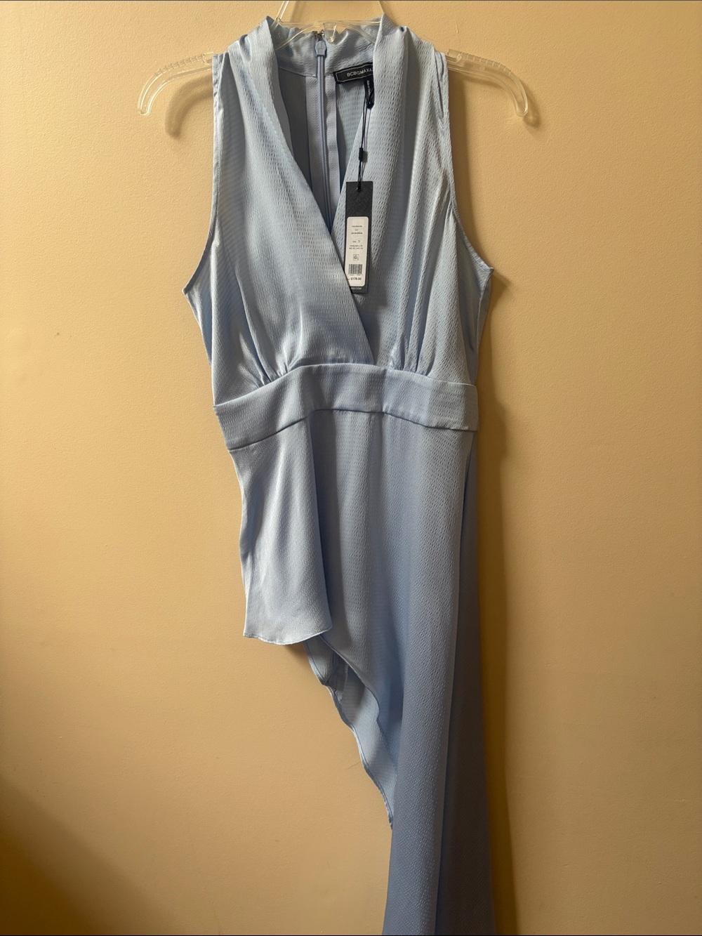 BCBGMaxAzria Crystal Blue Asymmetrical Sleeveless Wrap Blouse